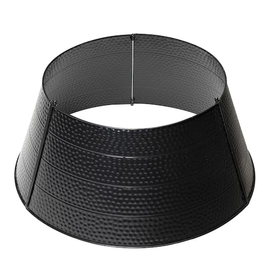 Glitzhome 26" Black Hammered Metal Christmas Tree Collar, One Size, Black